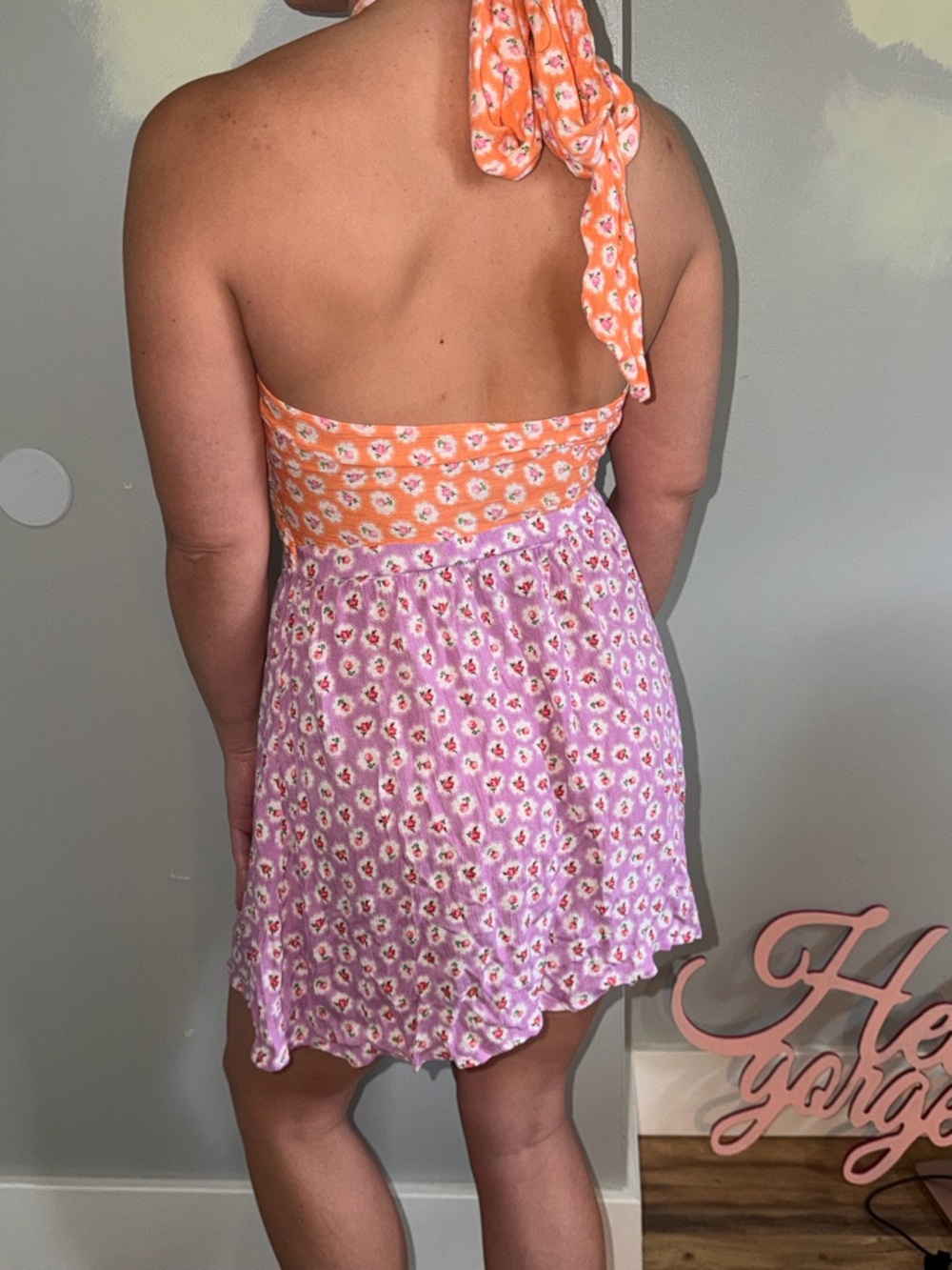ASOS Peach Halter Mini Dress with Lavender Skirt - Picture 2 of 3